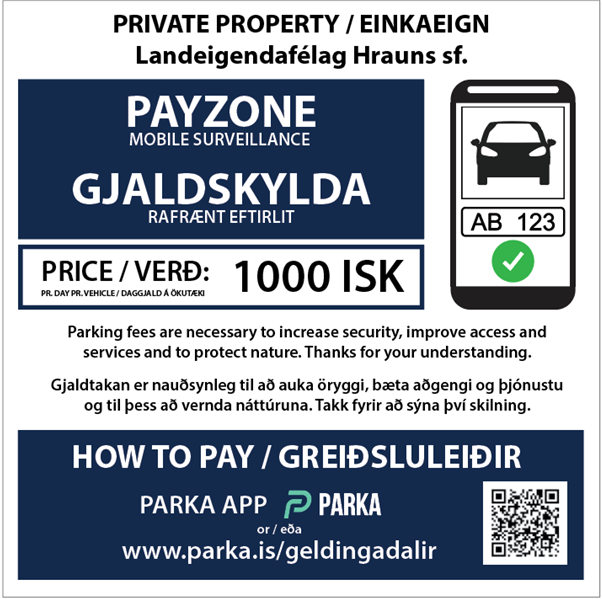 Gjaldskylda hafin á bílastæðum við eldgosið