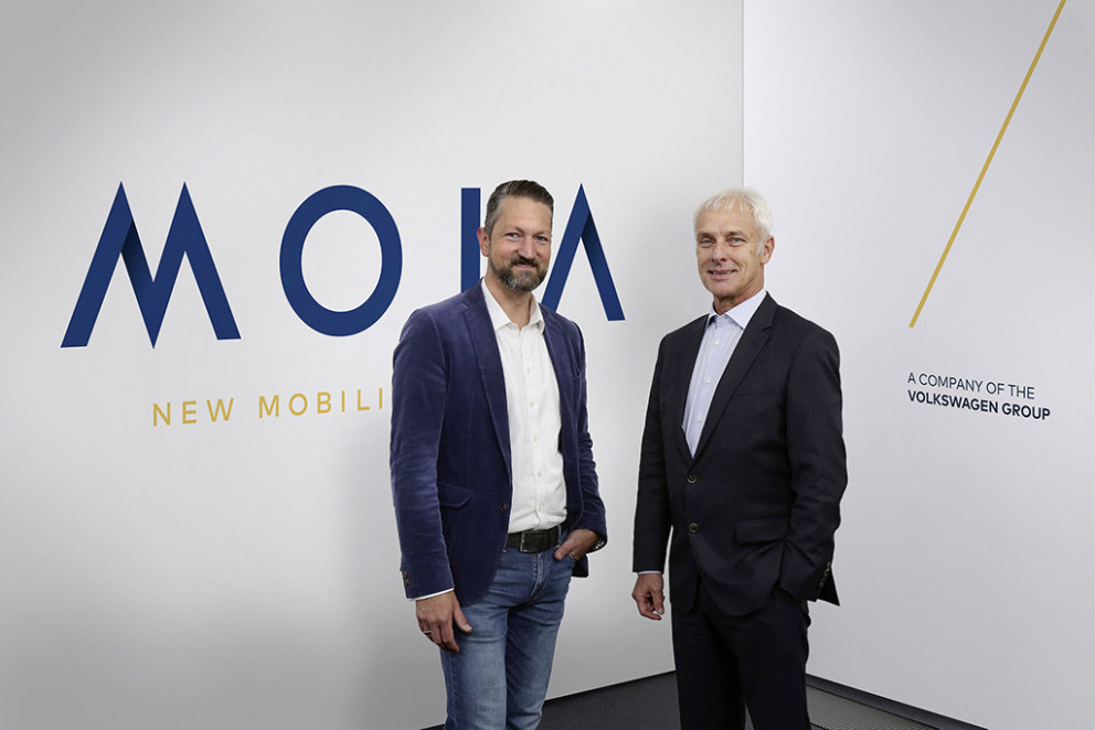 Ole Harms forstjóri Moia tv. og Matthias Müller, forstjóri Volkswagen Group.