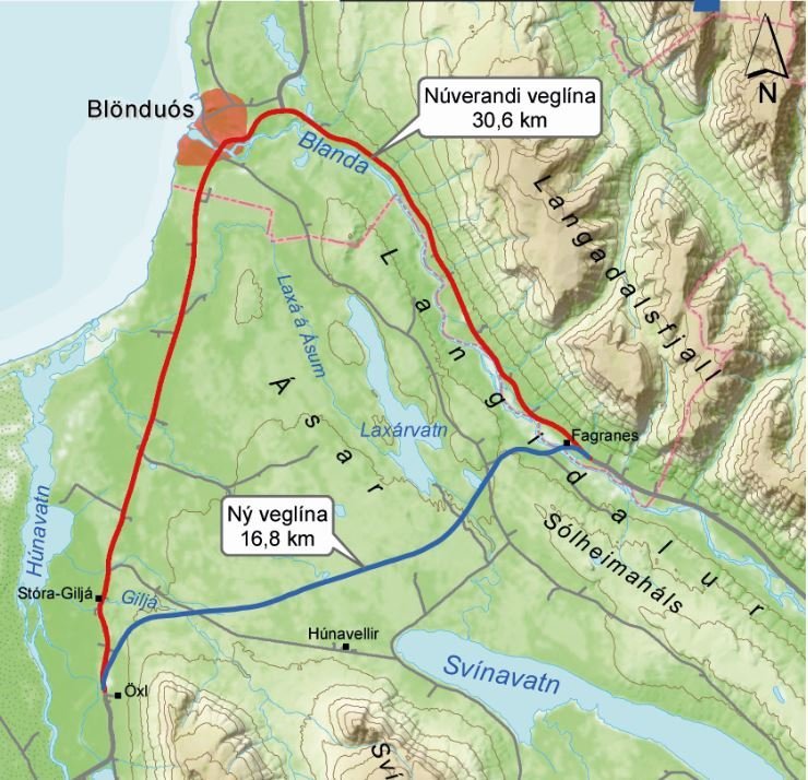 Gert verði ráð fyrir gerð vega um Húnavallaleið og Vindheimaleið
