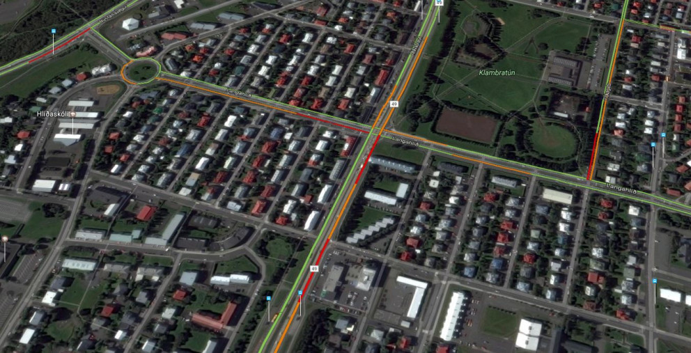 Tafirnar á Miklubraut í beinni á Google Traffic