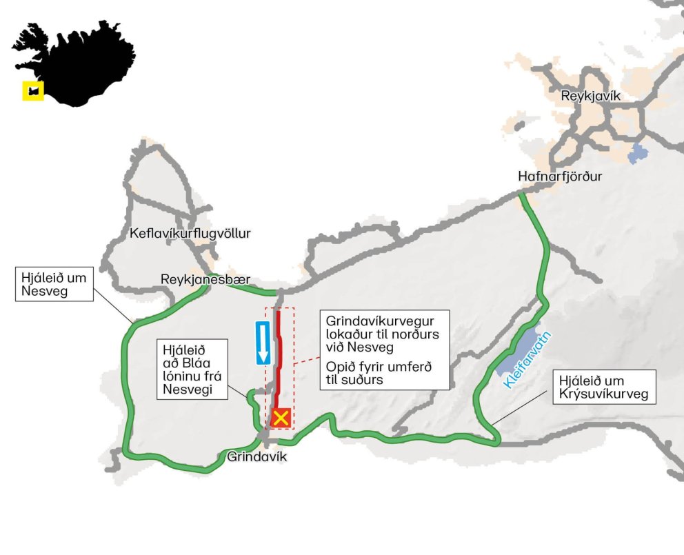 Grindavíkurvegi verður lokað til norðurs vegna framkvæmda